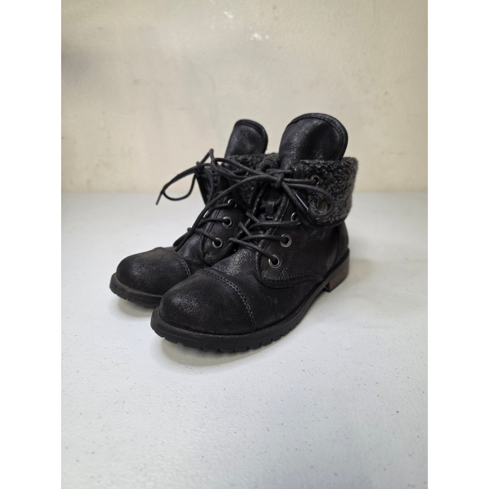 Cliffs by White Mountain Waterfall Black Faux Fur Combat Boots Womens 6.5